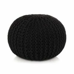 VidaXL Pouf tricoté à la main Coton 50 x 35 cm Noir