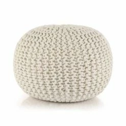 VidaXL Pouf tricoté à la main Coton 50 x 35 cm Blanc