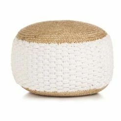VidaXL Pouf tissé/tricoté Jute Coton 50 x 35 cm Blanc