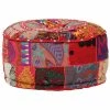 VidaXL Pouf rond en coton fait à la main 40 x 20 cm Rouge