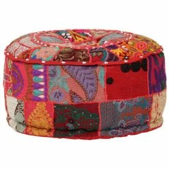 VidaXL Pouf rond en coton fait à la main 40 x 20 cm Rouge