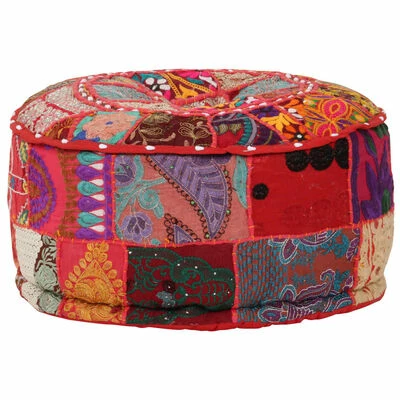 VidaXL Pouf rond en coton fait à la main 40 x 20 cm Rouge 1 VidaXL Pouf rond en coton fait à la main 40 x 20 cm Rouge