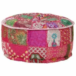 VidaXL Pouf rond en coton en patchwork fait à la main 40 x 20 cm Rose