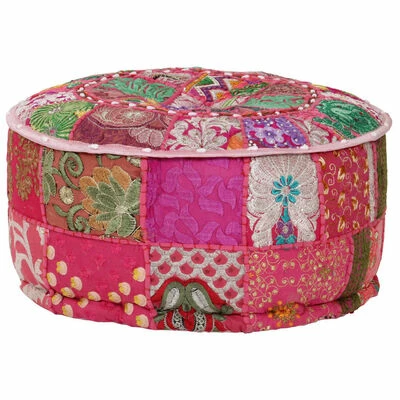 VidaXL Pouf rond en coton en patchwork fait à la main 40 x 20 cm Rose 1 VidaXL Pouf rond en coton en patchwork fait à la main 40 x 20 cm Rose