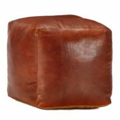 VidaXL Pouf 40 x 40 x 40 cm Brun roux Cuir véritable de chèvre