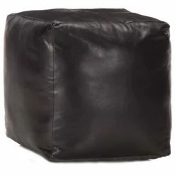 VidaXL Pouf 40 x 40 x 40 cm Noir Cuir véritable de chèvre