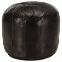 VidaXL Pouf 40 x 35 cm Noir Cuir véritable de chèvre