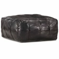 VidaXL Pouf 60 x 60 x 30 cm Noir Cuir véritable de chèvre