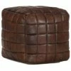 VidaXL Pouf 40 x 40 x 40 cm Marron foncé Cuir véritable de chèvre