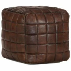 VidaXL Pouf 40 x 40 x 40 cm Marron foncé Cuir véritable de chèvre