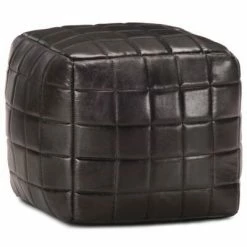 VidaXL Pouf 40 x 40 x 40 cm Noir Cuir véritable de chèvre