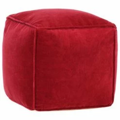 VidaXL Pouf Velours de coton 40 x 40 x 40 cm Rouge rubis