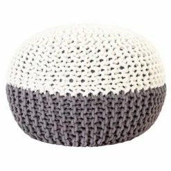 VidaXL Pouf tricoté à la main Anthracite et blanc 50 x 35 cm Coton