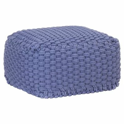 VidaXL Pouf tricoté à la main Bleu 50x50x30 cm Coton 1 VidaXL Pouf tricoté à la main Bleu 50x50x30 cm Coton