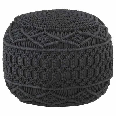 VidaXL Pouf fait à la main en macramé Anthracite 45x30 cm Coton 1 VidaXL Pouf fait à la main en macramé Anthracite 45x30 cm Coton