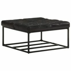 VidaXL Pouf Noir 80x80x43 cm Cuir véritable