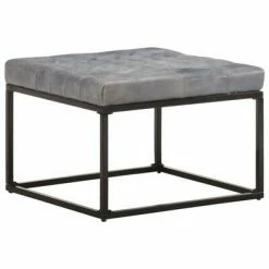 VidaXL Pouf Gris 62x62x47 cm Cuir véritable