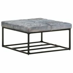VidaXL Pouf Gris 80x80x43 cm Cuir véritable