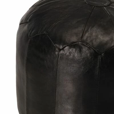 VidaXL Pouf 40 x 35 cm Noir Cuir véritable de chèvre 2 VidaXL Pouf 40 x 35 cm Noir Cuir véritable de chèvre – Image 2