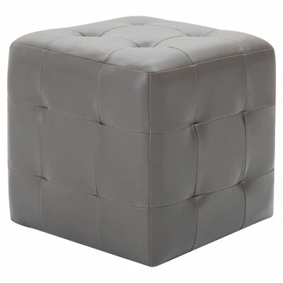 VidaXL 2 pcs Poufs Gris 30 x 30 x 30 cm Similicuir 2 VidaXL 2 pcs Poufs Gris 30 x 30 x 30 cm Similicuir – Image 2