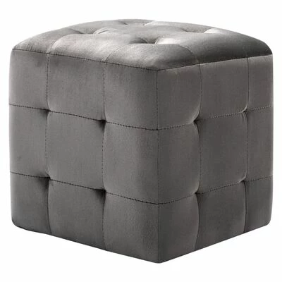 VidaXL 2 pcs Poufs Gris 30 x 30 x 30 cm Tissu velours 2 VidaXL 2 pcs Poufs Gris 30 x 30 x 30 cm Tissu velours – Image 2