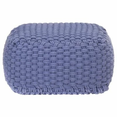 VidaXL Pouf tricoté à la main Bleu 50x50x30 cm Coton 2 VidaXL Pouf tricoté à la main Bleu 50x50x30 cm Coton – Image 2