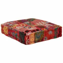 VidaXL Pouf carré en coton fait à la main 50 x 50 x 12 cm Rouge -Poufs Soldes image 3 246575