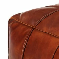 VidaXL Pouf 60 x 60 x 30 cm Brun roux Cuir véritable de chèvre -Poufs Soldes image 3 248132