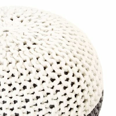 VidaXL Pouf tricoté à la main Anthracite et blanc 50 x 35 cm Coton 3 VidaXL Pouf tricoté à la main Anthracite et blanc 50 x 35 cm Coton – Image 3