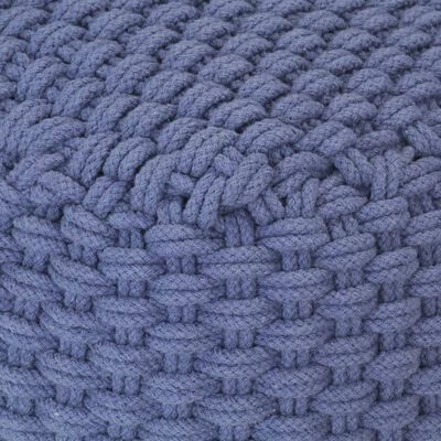 VidaXL Pouf tricoté à la main Bleu 50x50x30 cm Coton 3 VidaXL Pouf tricoté à la main Bleu 50x50x30 cm Coton – Image 3