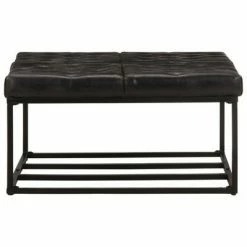 VidaXL Pouf Noir 80x80x43 cm Cuir véritable -Poufs Soldes image 3 325138