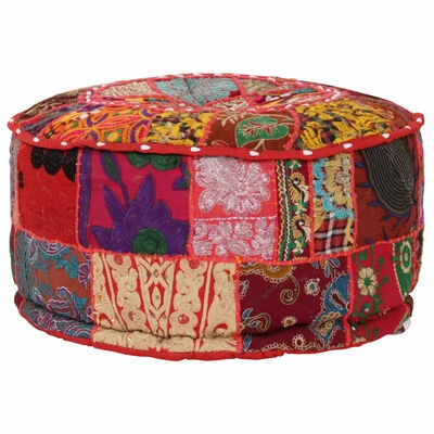 VidaXL Pouf rond en coton fait à la main 40 x 20 cm Rouge 4 VidaXL Pouf rond en coton fait à la main 40 x 20 cm Rouge – Image 4