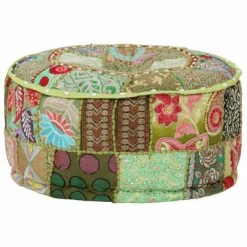 VidaXL Pouf rond en coton fait à la main 40 x 20 cm Vert -Poufs Soldes image 4 246573