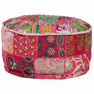 VidaXL Pouf rond en coton en patchwork fait à la main 40 x 20 cm Rose 4 VidaXL Pouf rond en coton en patchwork fait à la main 40 x 20 cm Rose – Image 4