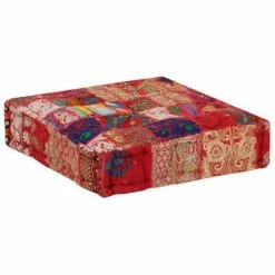 VidaXL Pouf carré en coton fait à la main 50 x 50 x 12 cm Rouge -Poufs Soldes image 4 246575