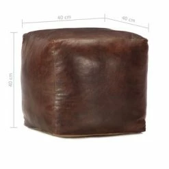 VidaXL Pouf 40 x 40 x 40 cm Marron foncé Cuir véritable de chèvre -Poufs Soldes image 4 248127