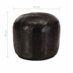 VidaXL Pouf 40 x 35 cm Noir Cuir véritable de chèvre 7 VidaXL Pouf 40 x 35 cm Noir Cuir véritable de chèvre -Poufs Soldes image 4 248131