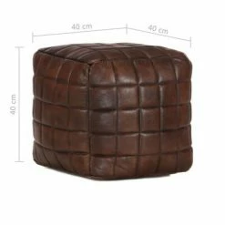 VidaXL Pouf 40 x 40 x 40 cm Marron foncé Cuir véritable de chèvre -Poufs Soldes image 4 248136