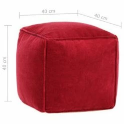 VidaXL Pouf Velours de coton 40 x 40 x 40 cm Rouge rubis -Poufs Soldes image 4 284029
