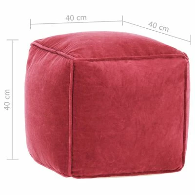 VidaXL Pouf Velours de coton 40 x 40 x 40 cm Rouge 4 VidaXL Pouf Velours de coton 40 x 40 x 40 cm Rouge – Image 4