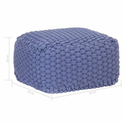 VidaXL Pouf tricoté à la main Bleu 50x50x30 cm Coton 4 VidaXL Pouf tricoté à la main Bleu 50x50x30 cm Coton – Image 4