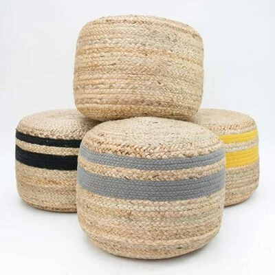 LABEL51 Pouf Jute tressé Noir et naturel 4 LABEL51 Pouf Jute tressé Noir et naturel – Image 4