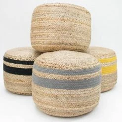 LABEL51 Pouf Jute tressé Gris et naturel -Poufs Soldes image 4 432797