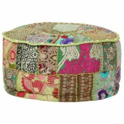 VidaXL Pouf rond en coton fait à la main 40 x 20 cm Vert -Poufs Soldes image 5 246573
