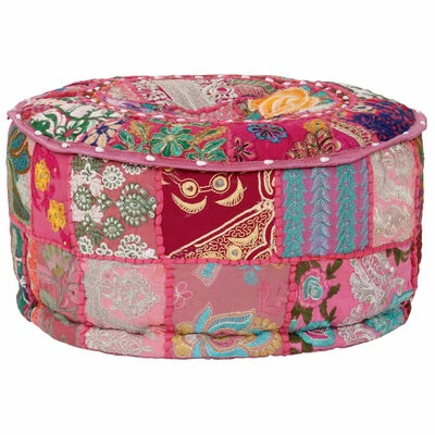 VidaXL Pouf rond en coton en patchwork fait à la main 40 x 20 cm Rose 5 VidaXL Pouf rond en coton en patchwork fait à la main 40 x 20 cm Rose – Image 5