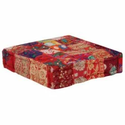 VidaXL Pouf carré en coton fait à la main 50 x 50 x 12 cm Rouge -Poufs Soldes image 5 246575