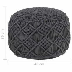 VidaXL Pouf fait à la main en macramé Anthracite 45x30 cm Coton -Poufs Soldes image 5 324003