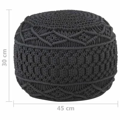 VidaXL Pouf fait à la main en macramé Anthracite 45x30 cm Coton 5 VidaXL Pouf fait à la main en macramé Anthracite 45x30 cm Coton – Image 5