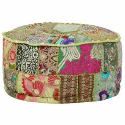 VidaXL Pouf rond en coton fait à la main 40 x 20 cm Vert -Poufs Soldes image 6 246573