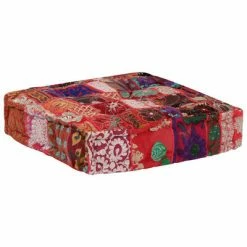 VidaXL Pouf carré en coton fait à la main 50 x 50 x 12 cm Rouge -Poufs Soldes image 6 246575